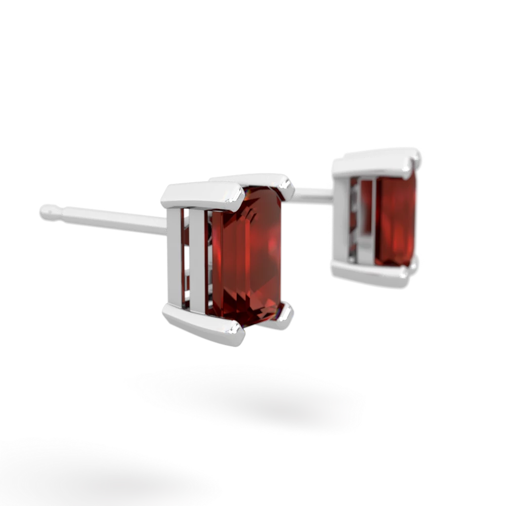 Garnet 6X4mm Emerald-Cut Stud 14K White Gold earrings E1855