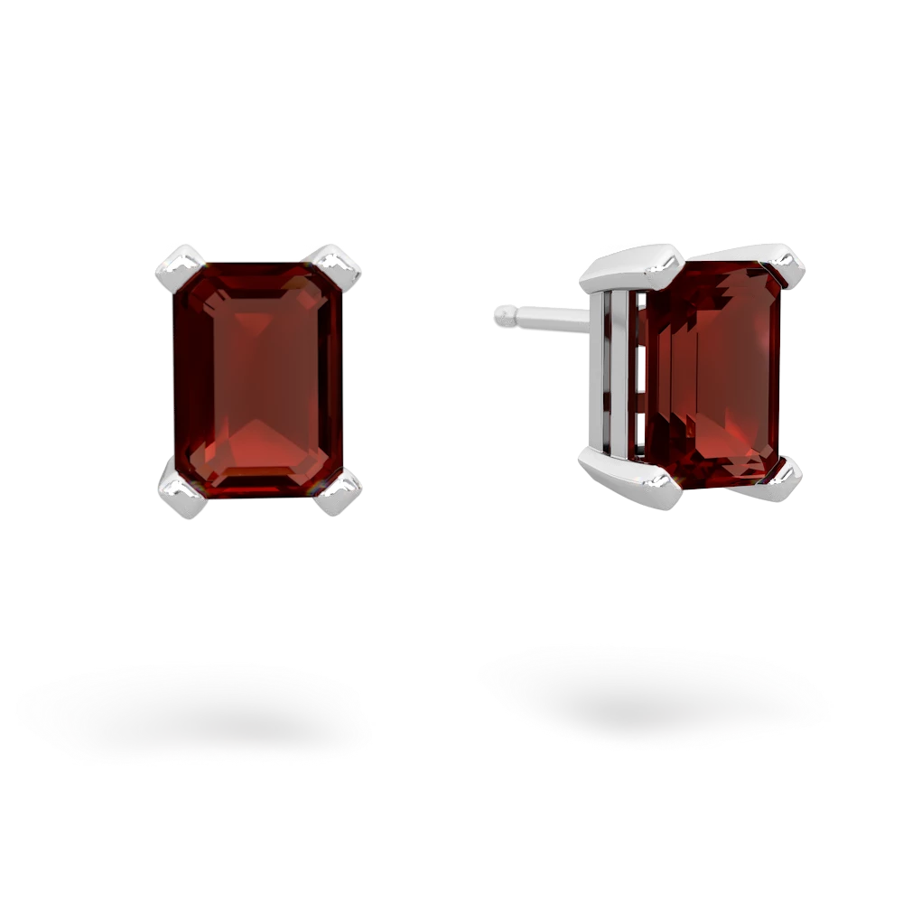 Garnet 7X5mm Emerald-Cut Stud 14K White Gold earrings E1856