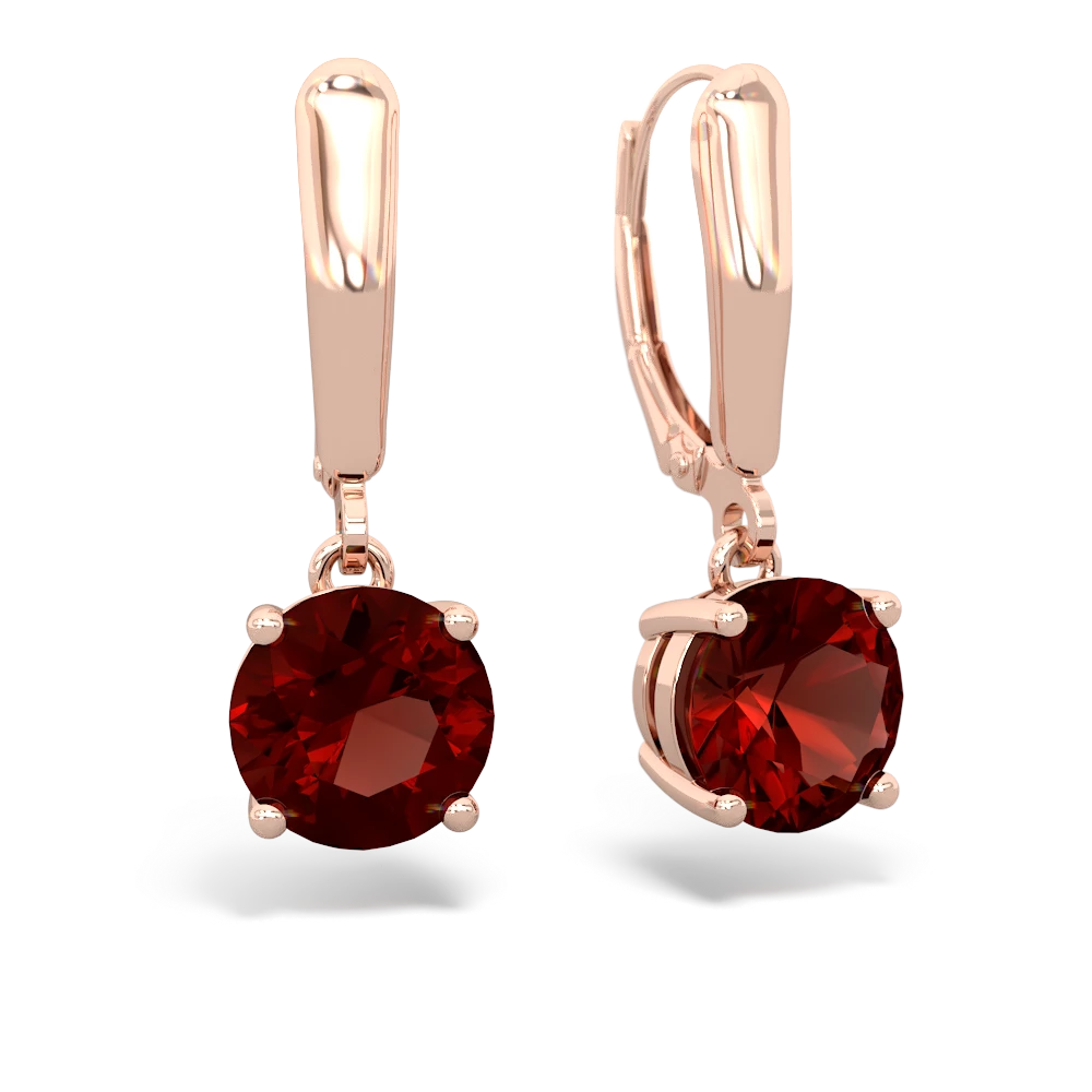 Garnet 8Mm  Round Lever Back 14K Rose Gold earrings E2788