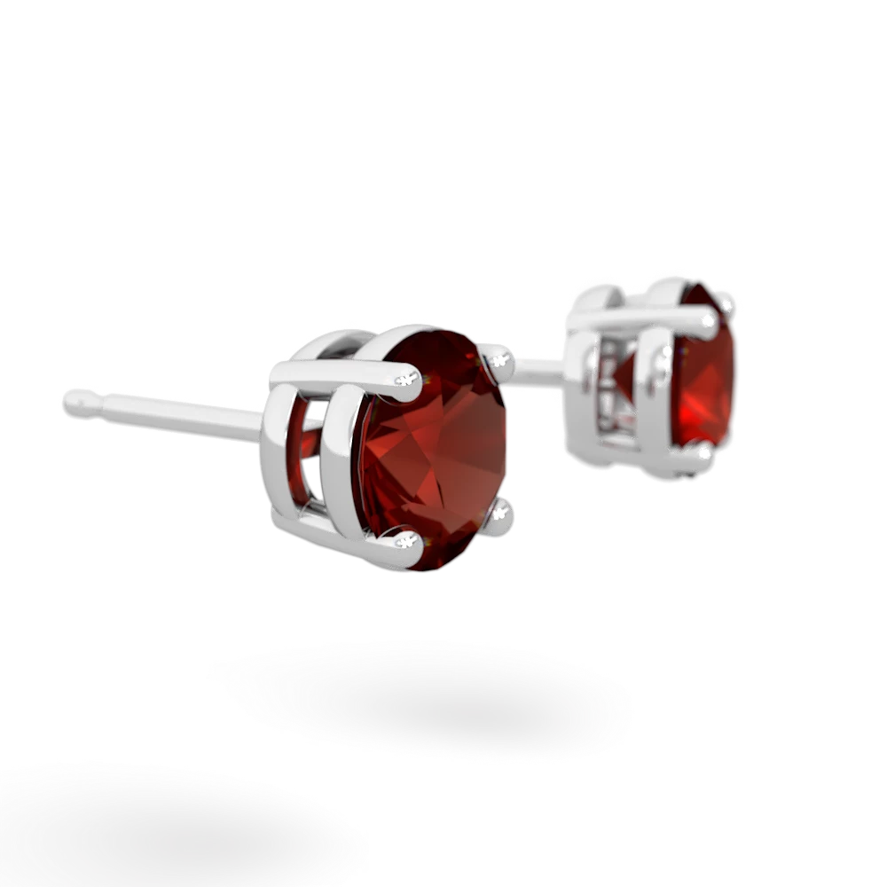 Garnet 6Mm Round Stud 14K White Gold earrings E1786