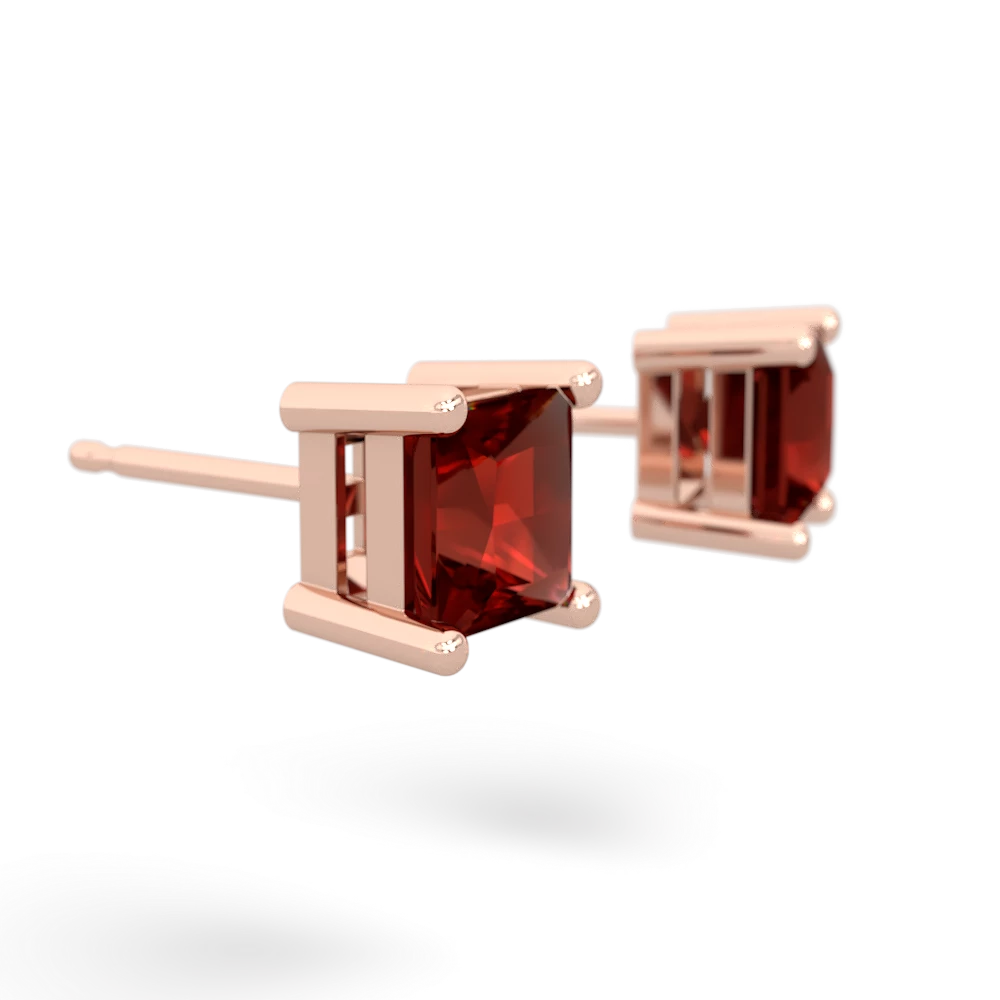 Garnet 5Mm Princess Cut Stud 14K Rose Gold earrings E1789