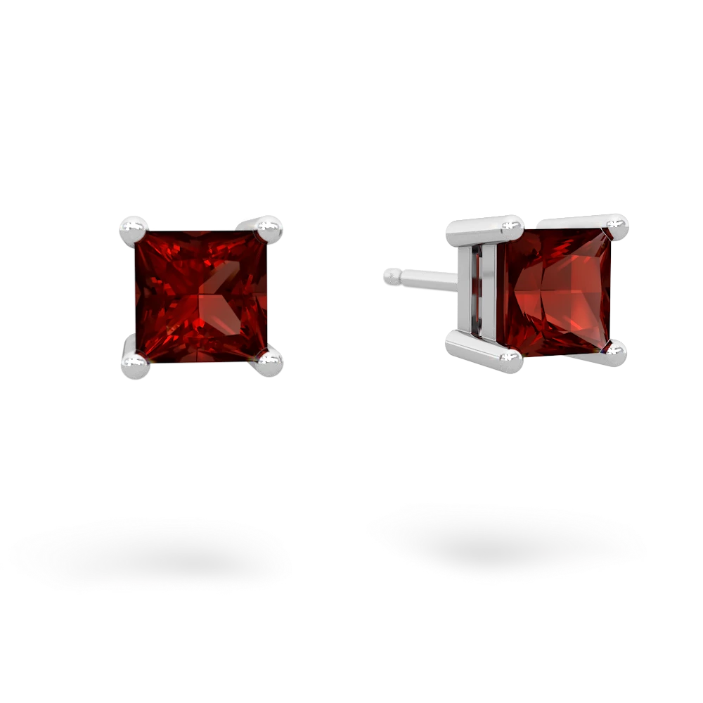 Garnet 5Mm Princess Cut Stud 14K White Gold earrings E1789