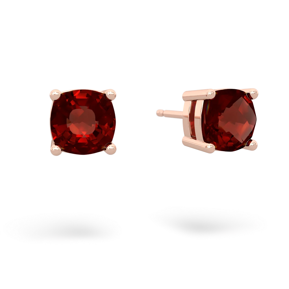 Garnet 6Mm Checkerboard Cushion Stud 14K Rose Gold earrings E1796