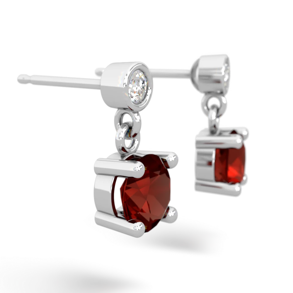 Garnet Diamond Drop 6Mm Round 14K White Gold earrings E1986