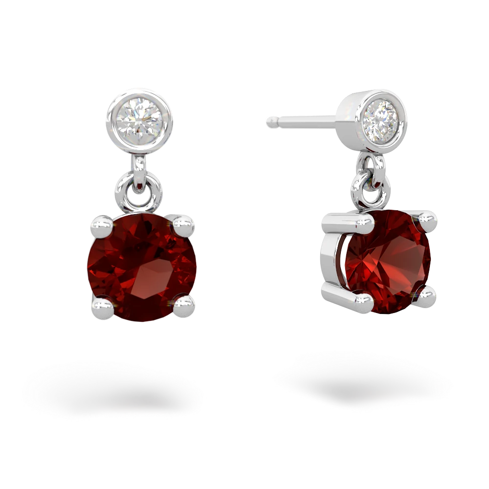 Garnet Diamond Drop 6Mm Round 14K White Gold earrings E1986