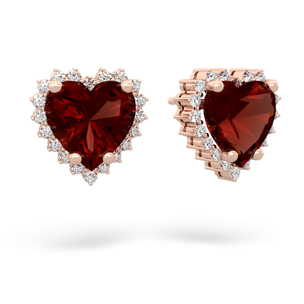 Garnet Sparkling Halo Heart 14K Rose Gold earrings E0391