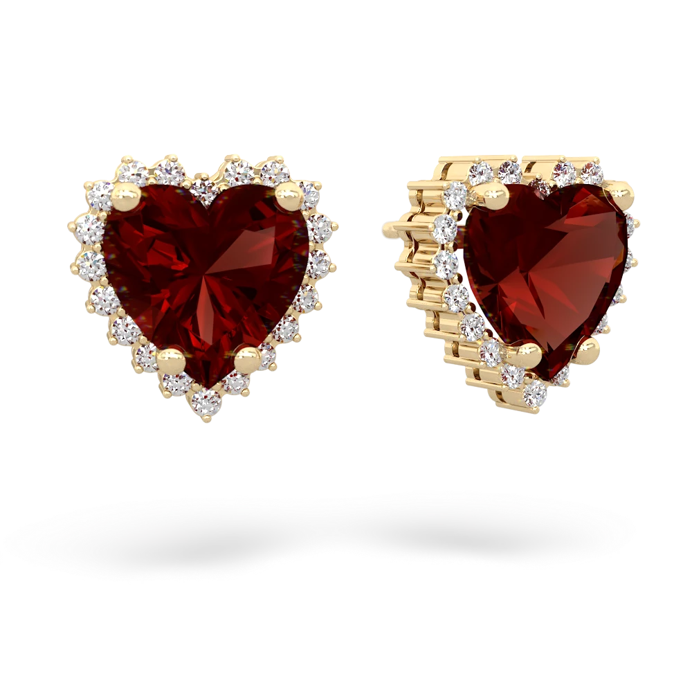 Garnet Sparkling Halo Heart 14K Yellow Gold earrings E0391