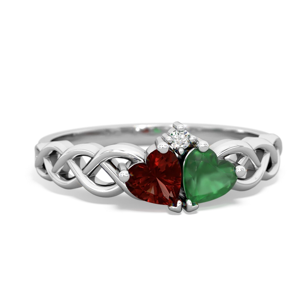 Garnet Heart To Heart Braid 14K White Gold ring R5870