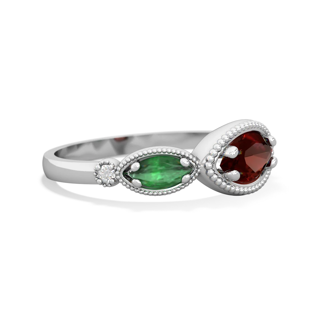 Garnet Milgrain Marquise 14K White Gold ring R5700