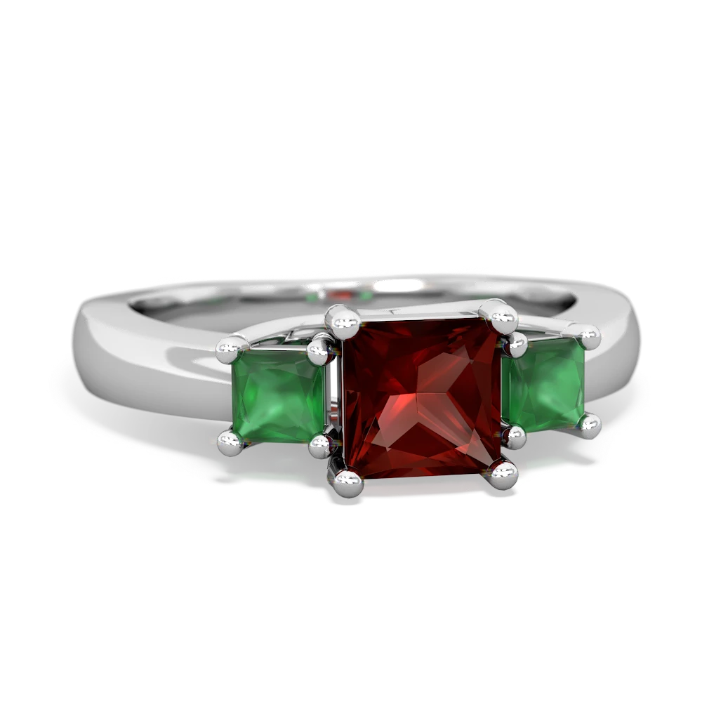 Garnet Three Stone Trellis 14K White Gold ring R4015