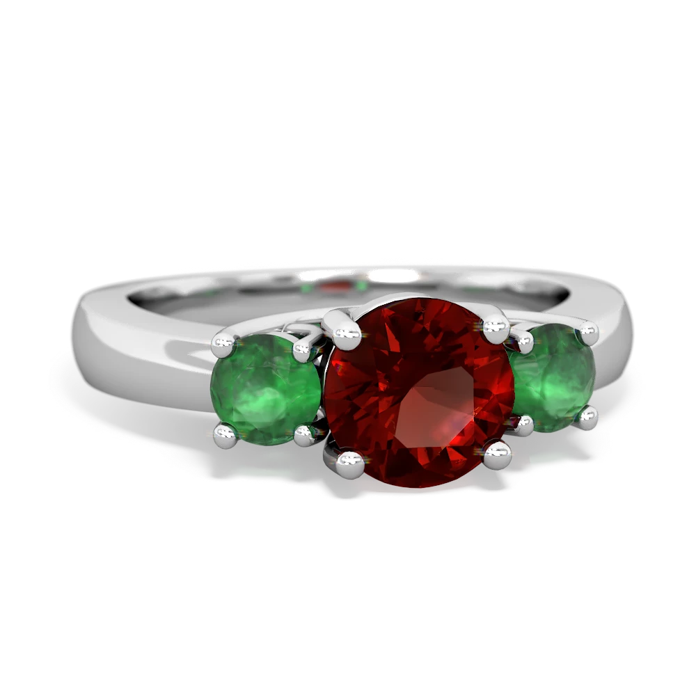 Garnet Three Stone Round Trellis 14K White Gold ring R4018