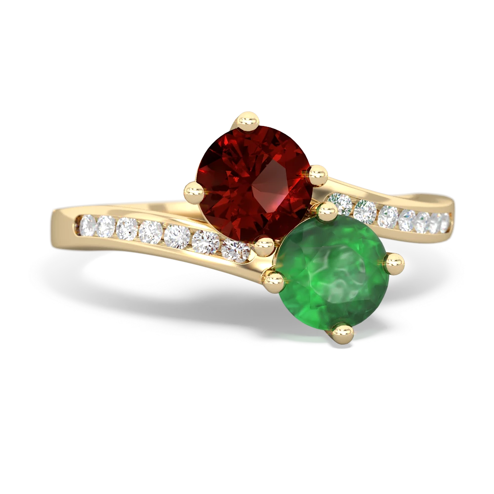 Garnet Channel Set Two Stone 14K Yellow Gold ring R5303