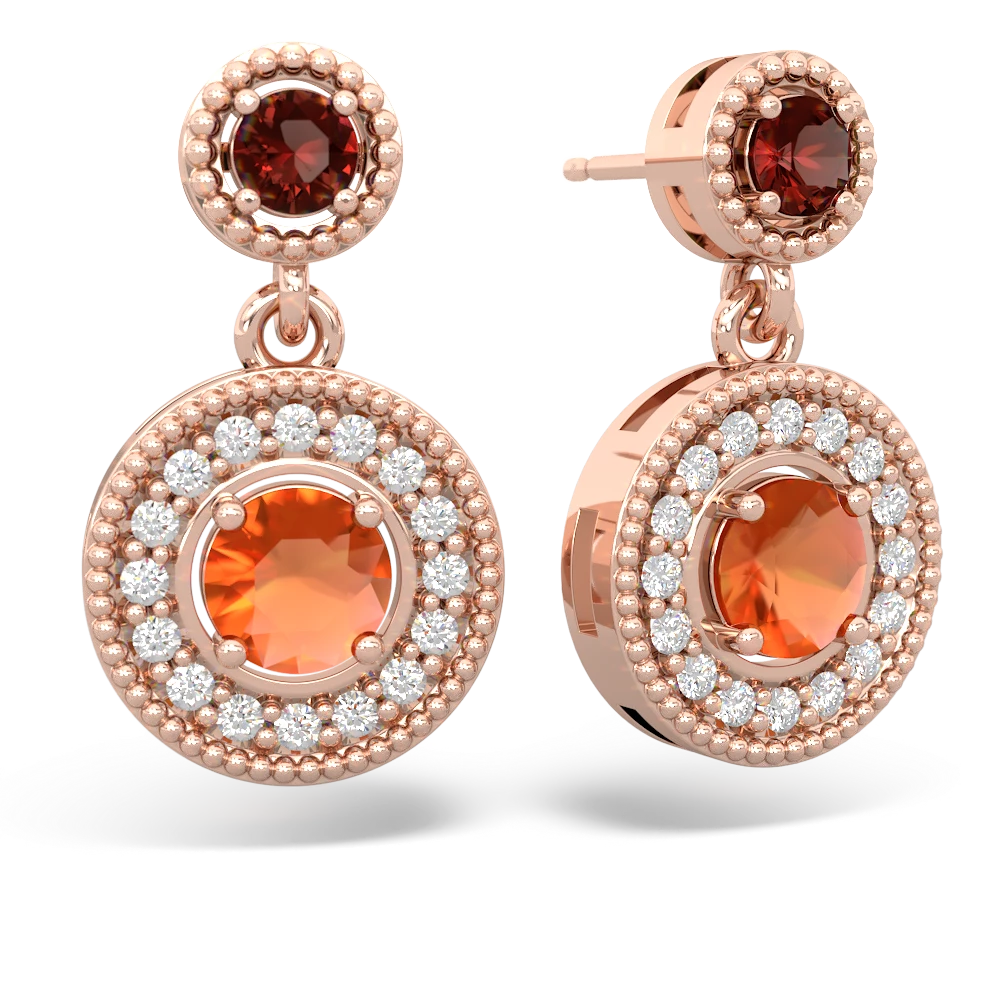 Garnet Halo Dangle 14K Rose Gold earrings E5319