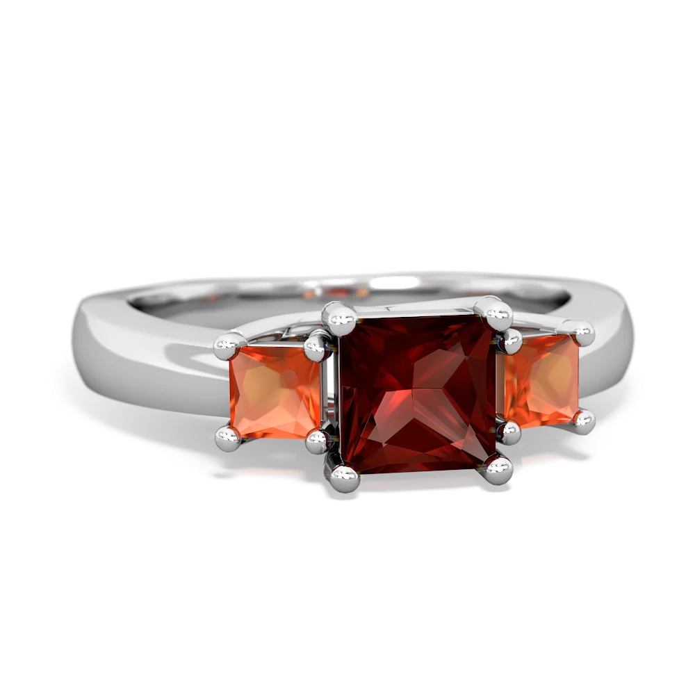 Garnet Three Stone Trellis 14K White Gold ring R4015