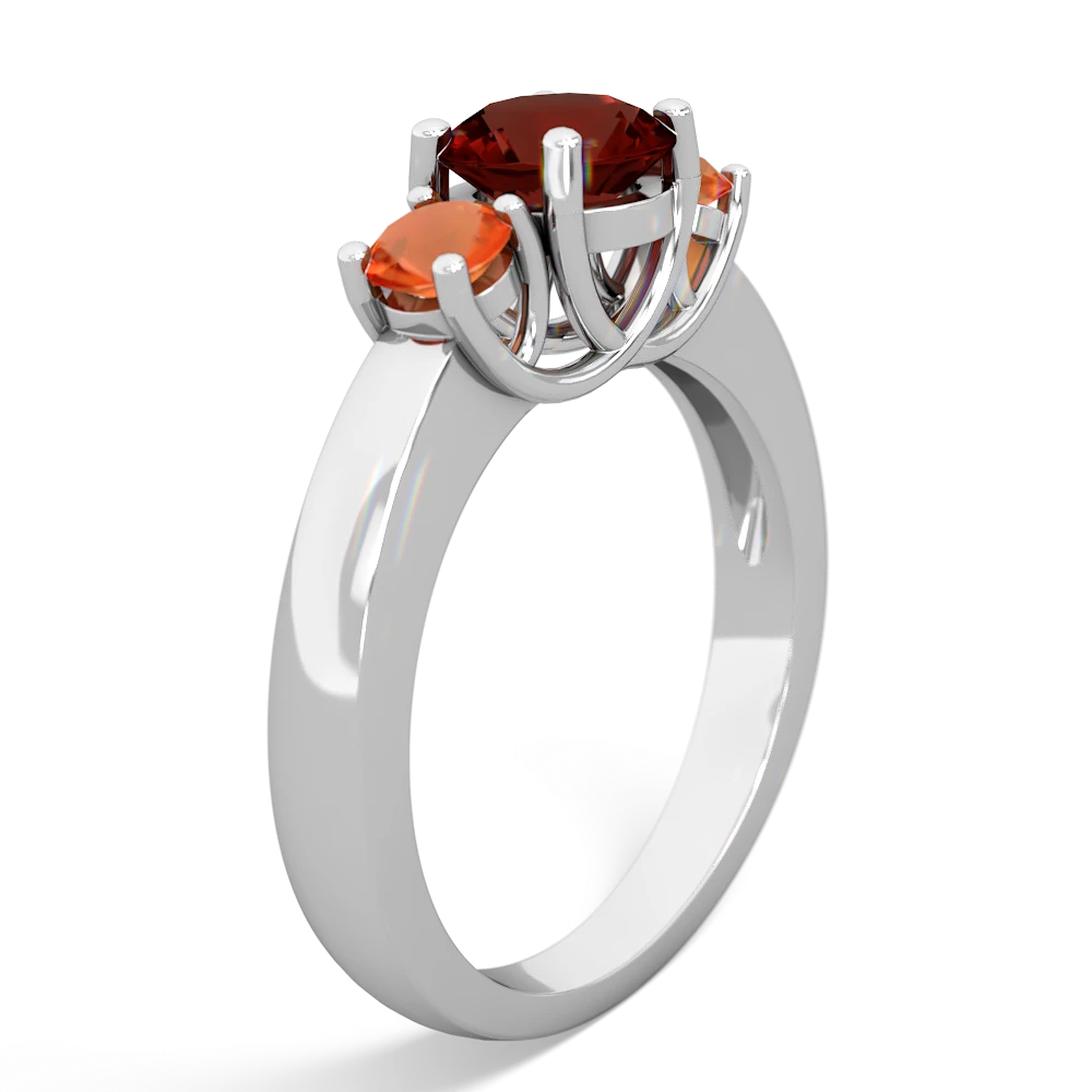 Garnet Three Stone Round Trellis 14K White Gold ring R4018