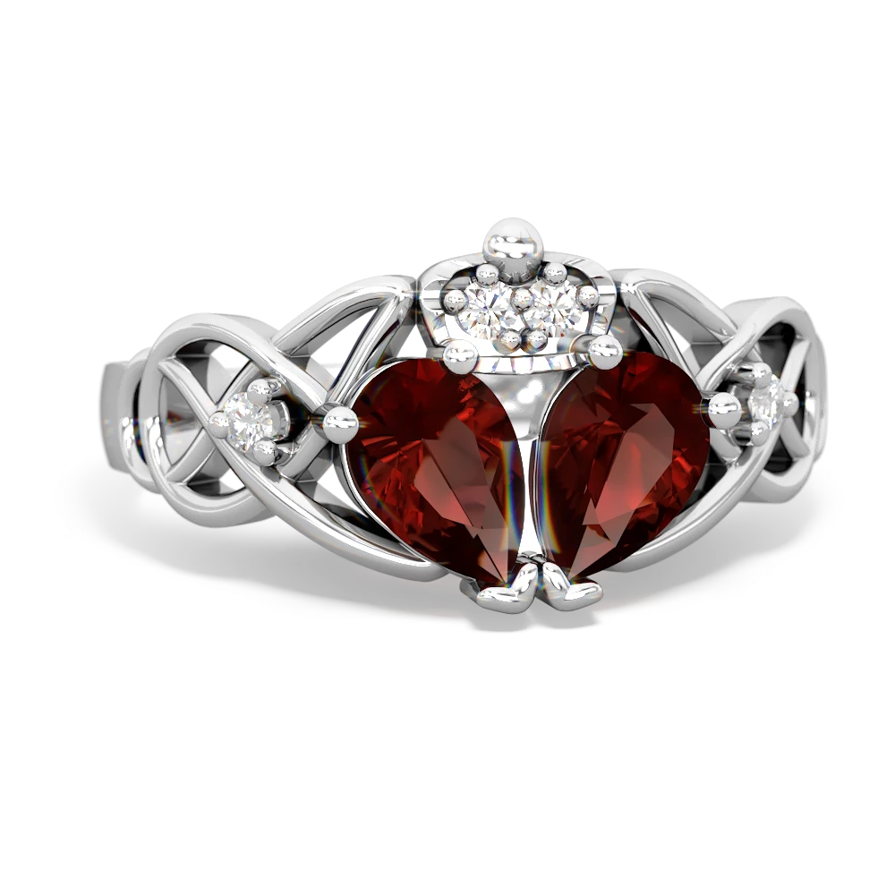 Garnet 'One Heart' Celtic Knot Claddagh 14K White Gold ring R5322