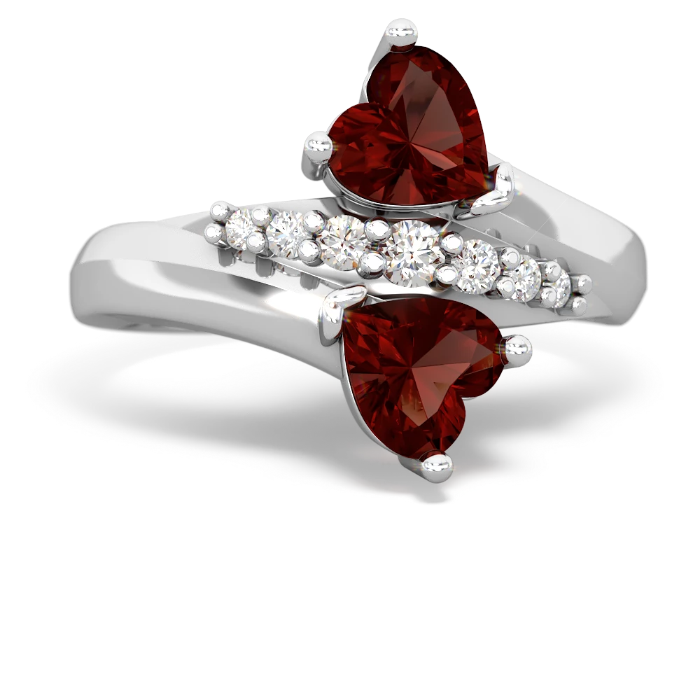 Garnet Heart To Heart 14K White Gold ring R2064