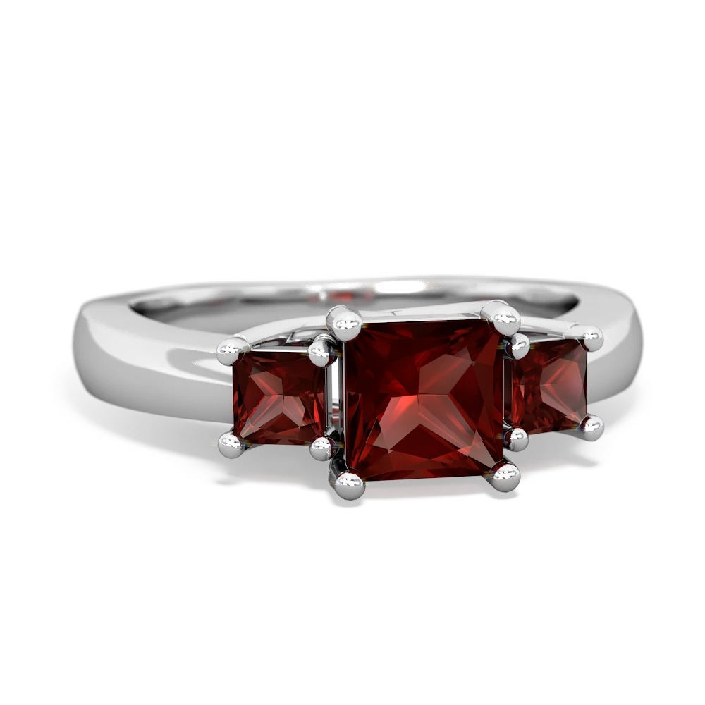 Lab Ruby Three Stone Trellis 14K White Gold ring R4015