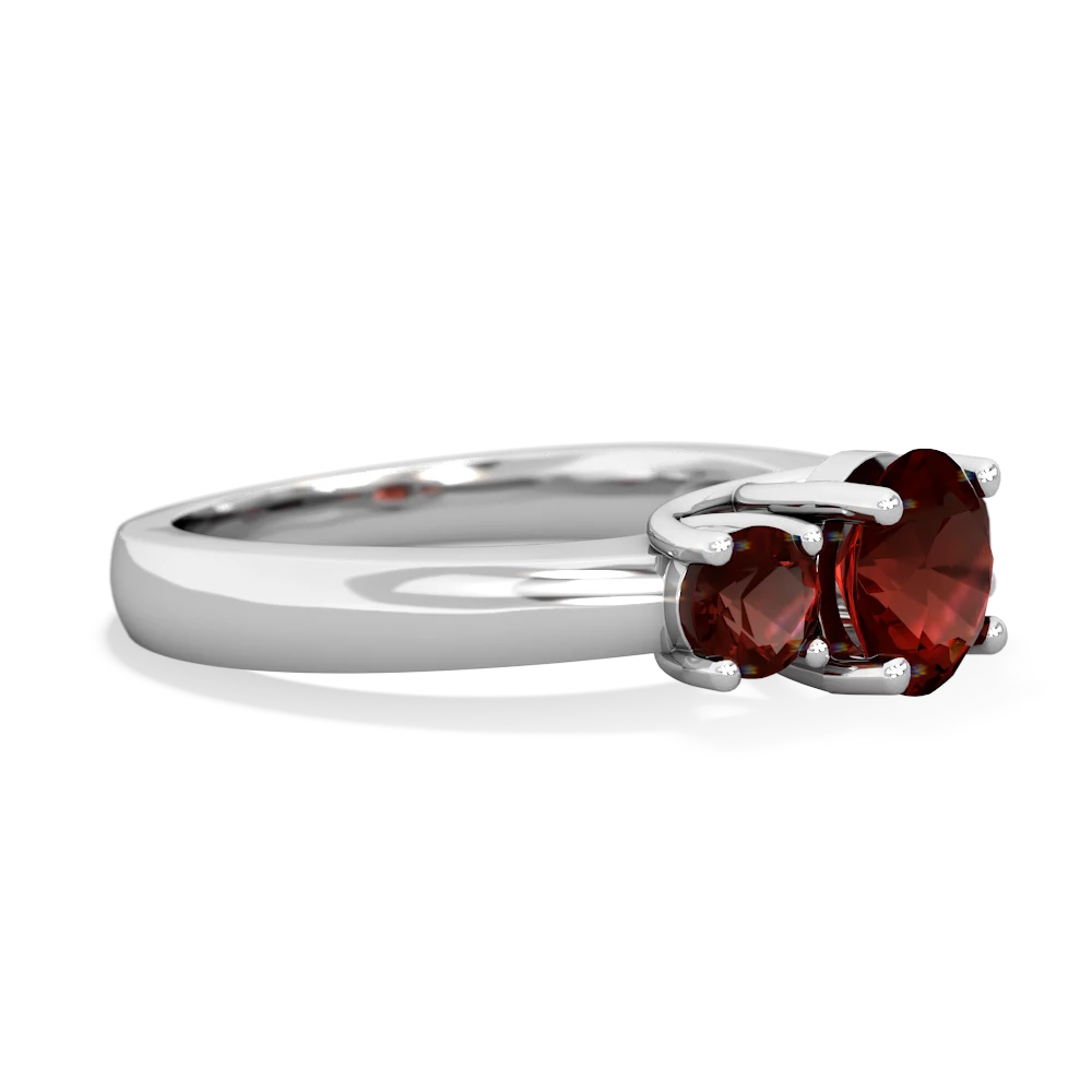 Garnet Three Stone Round Trellis 14K White Gold ring R4018