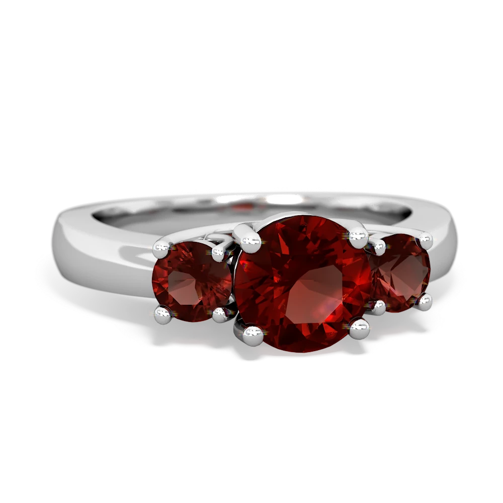 Garnet Three Stone Round Trellis 14K White Gold ring R4018