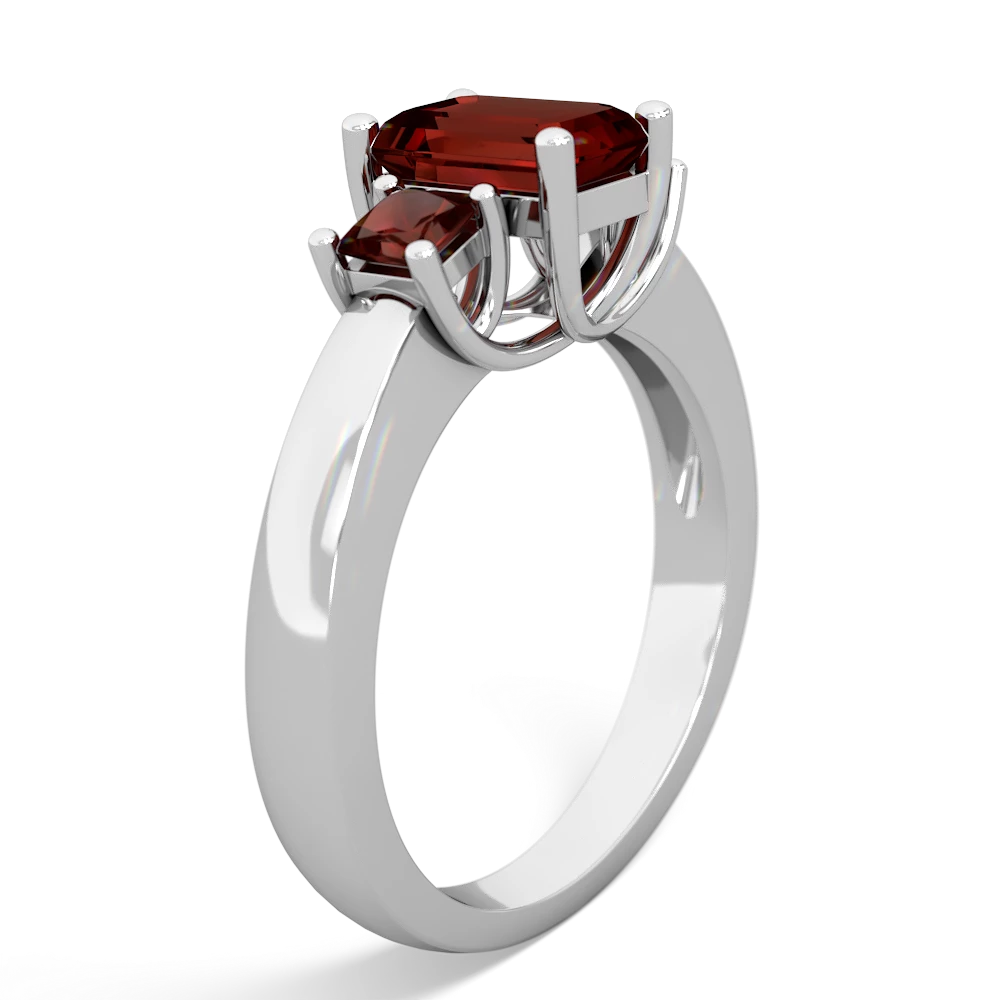 Garnet Three Stone Emerald-Cut Trellis 14K White Gold ring R4021