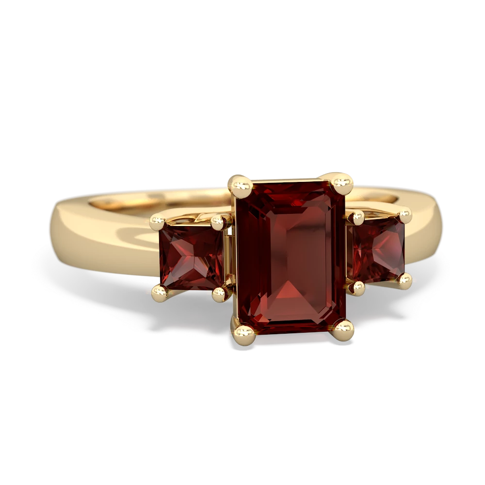 Ruby Three Stone Emerald-Cut Trellis 14K Yellow Gold ring R4021