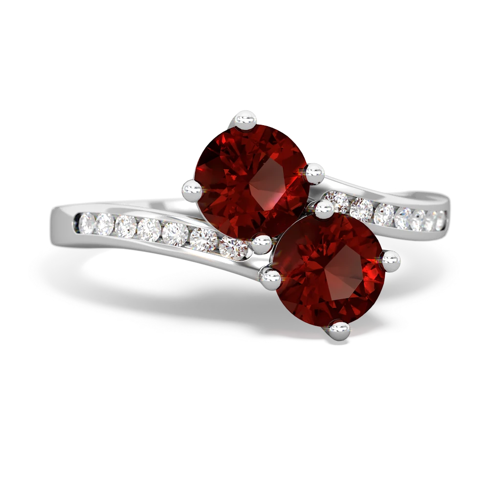 Garnet Channel Set Two Stone 14K White Gold ring R5303