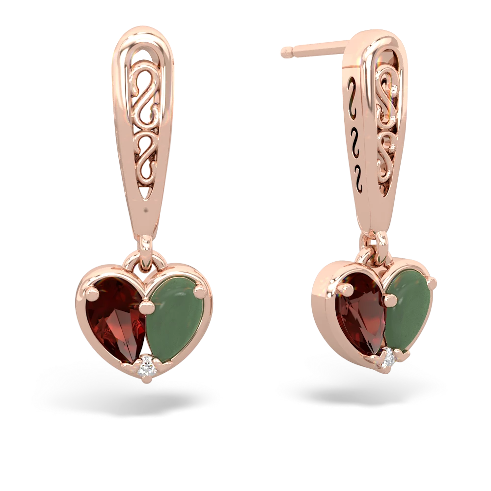 Garnet Filligree Heart 14K Rose Gold earrings E5070