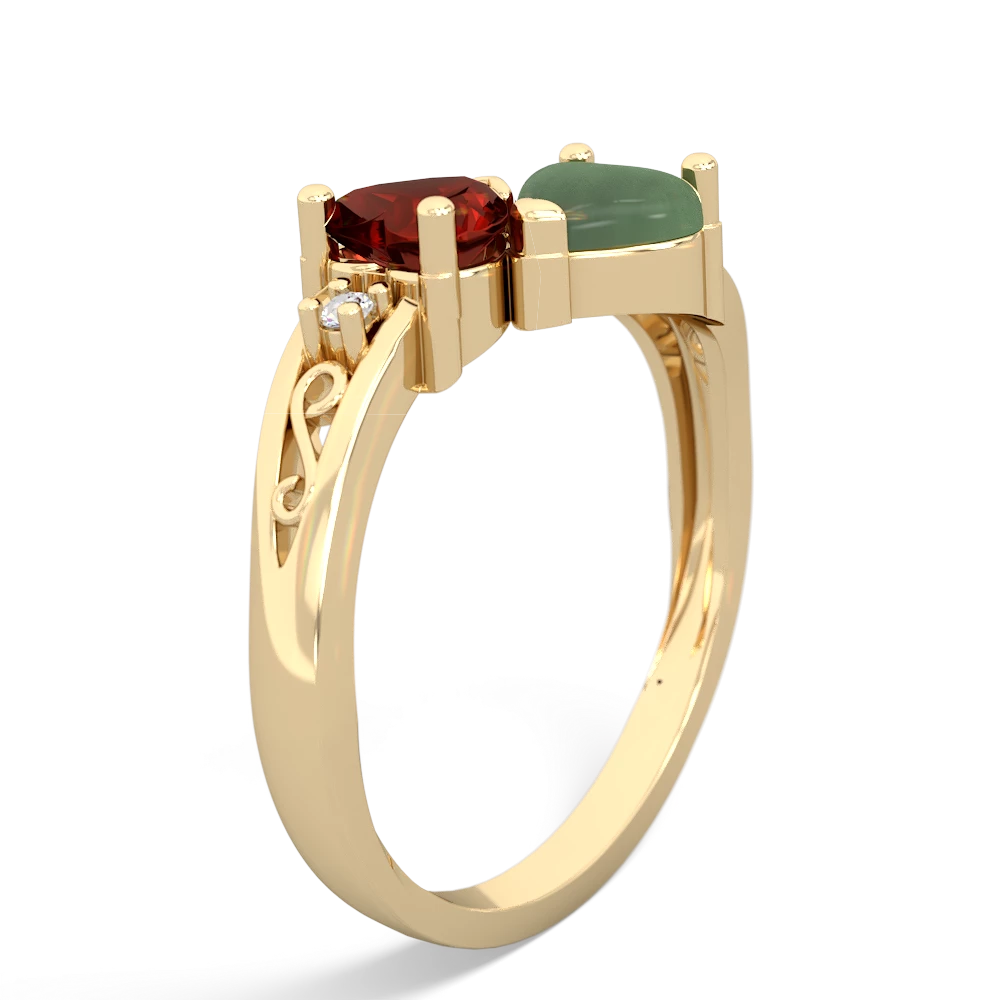 Garnet Snuggling Hearts 14K Yellow Gold ring R2178