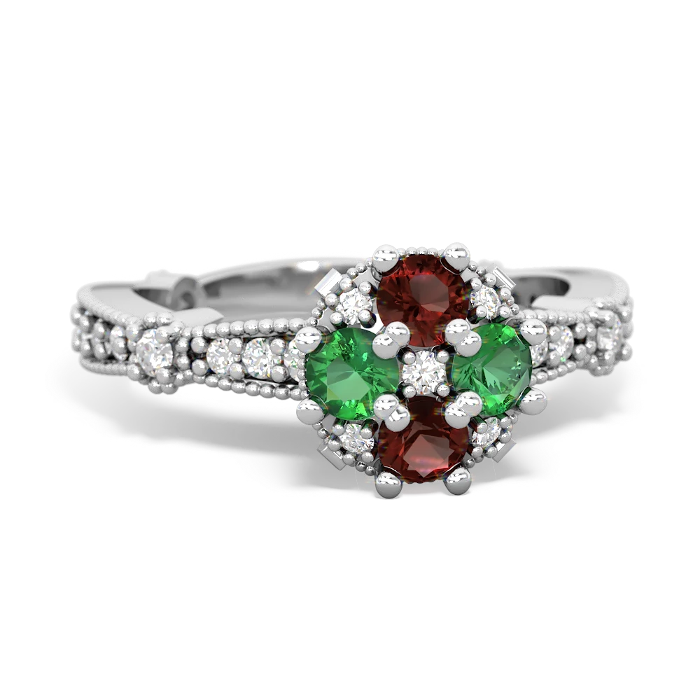 Garnet Sparkling Tiara Cluster 14K White Gold ring R26293RD