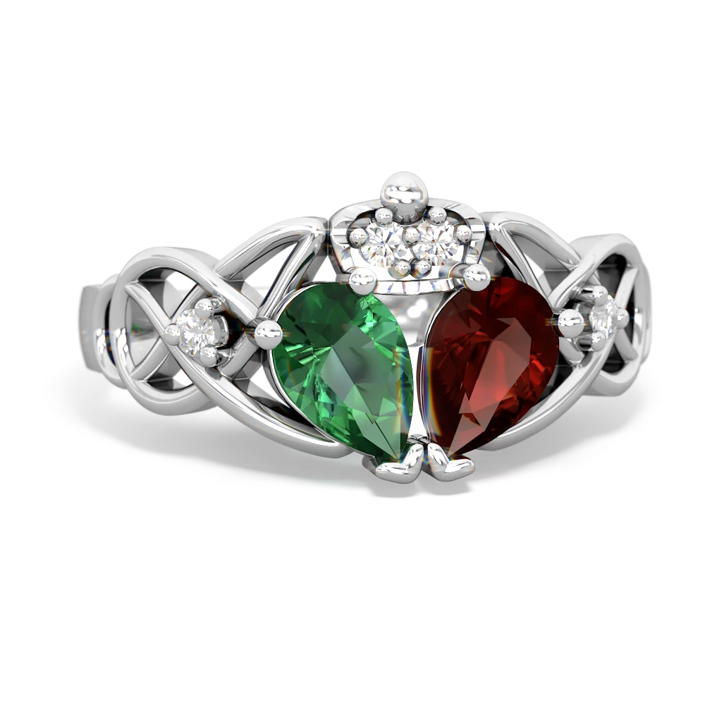 Garnet 'One Heart' Celtic Knot Claddagh 14K White Gold ring R5322