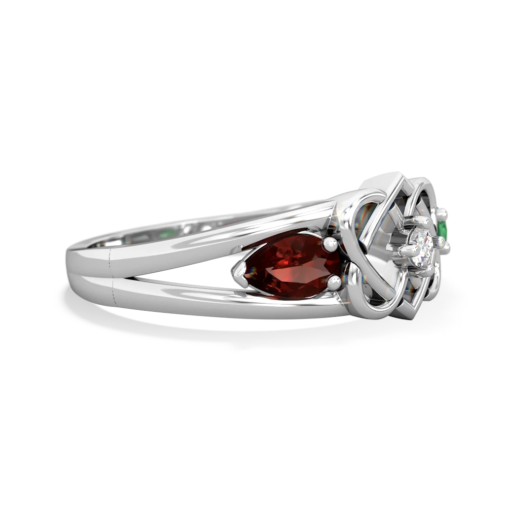 Garnet Hearts Intertwined 14K White Gold ring R5880