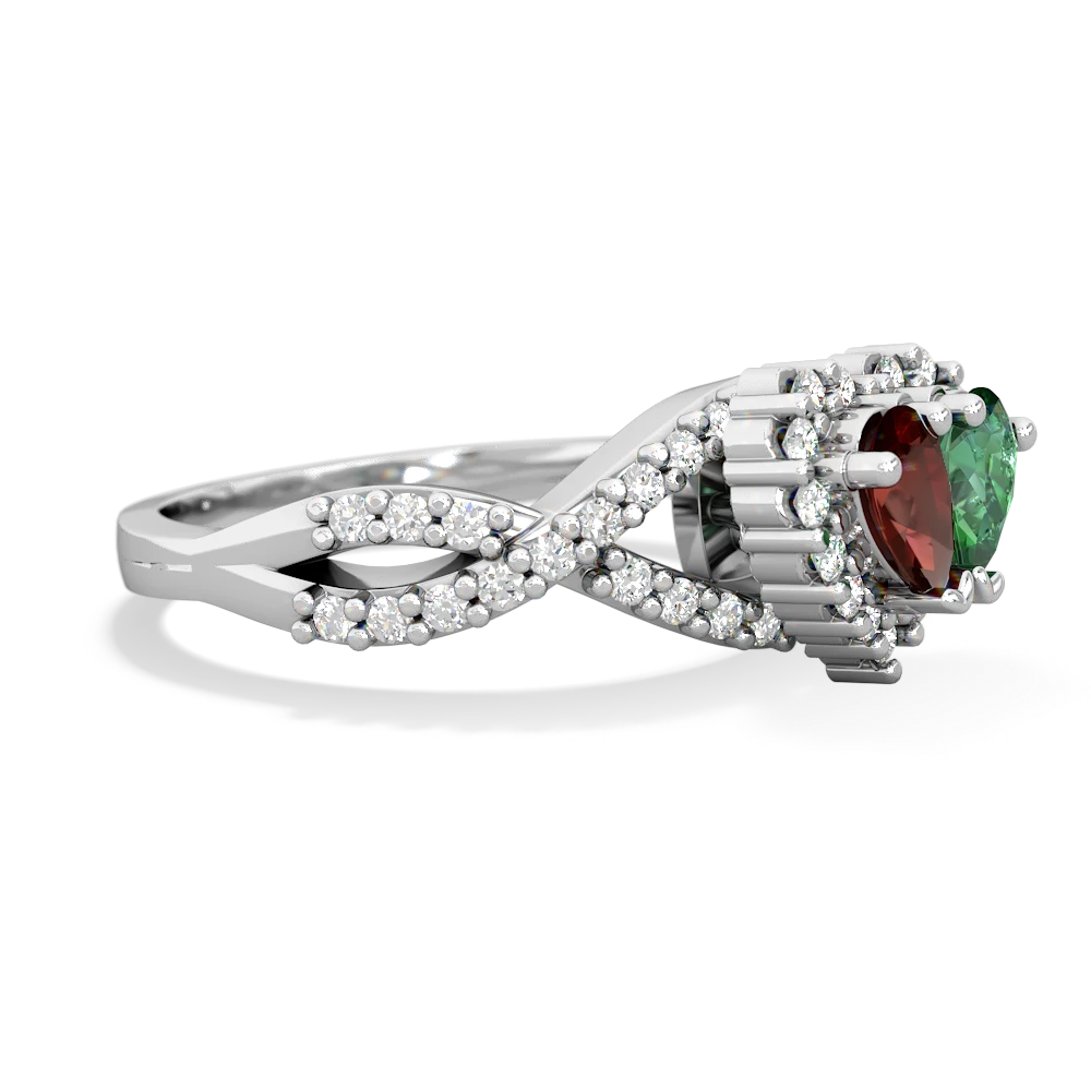 Garnet Diamond Twist 'One Heart' 14K White Gold ring R2640HRT