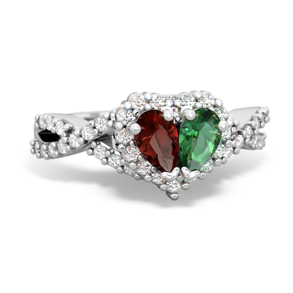 Garnet Diamond Twist 'One Heart' 14K White Gold ring R2640HRT