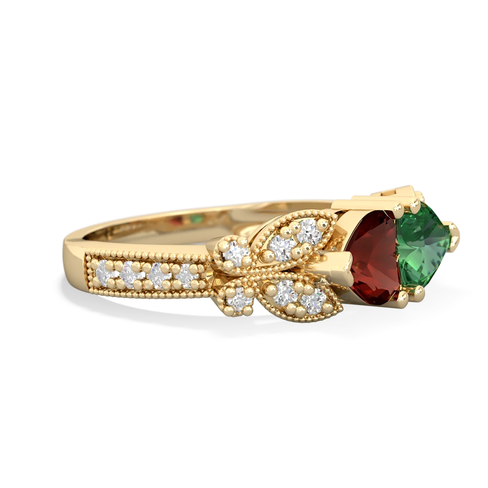 Garnet Diamond Butterflies 14K Yellow Gold ring R5601