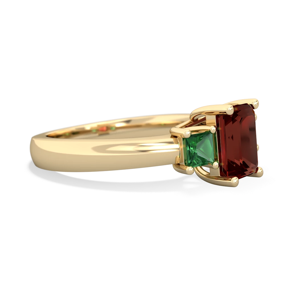 Garnet Three Stone Emerald-Cut Trellis 14K Yellow Gold ring R4021