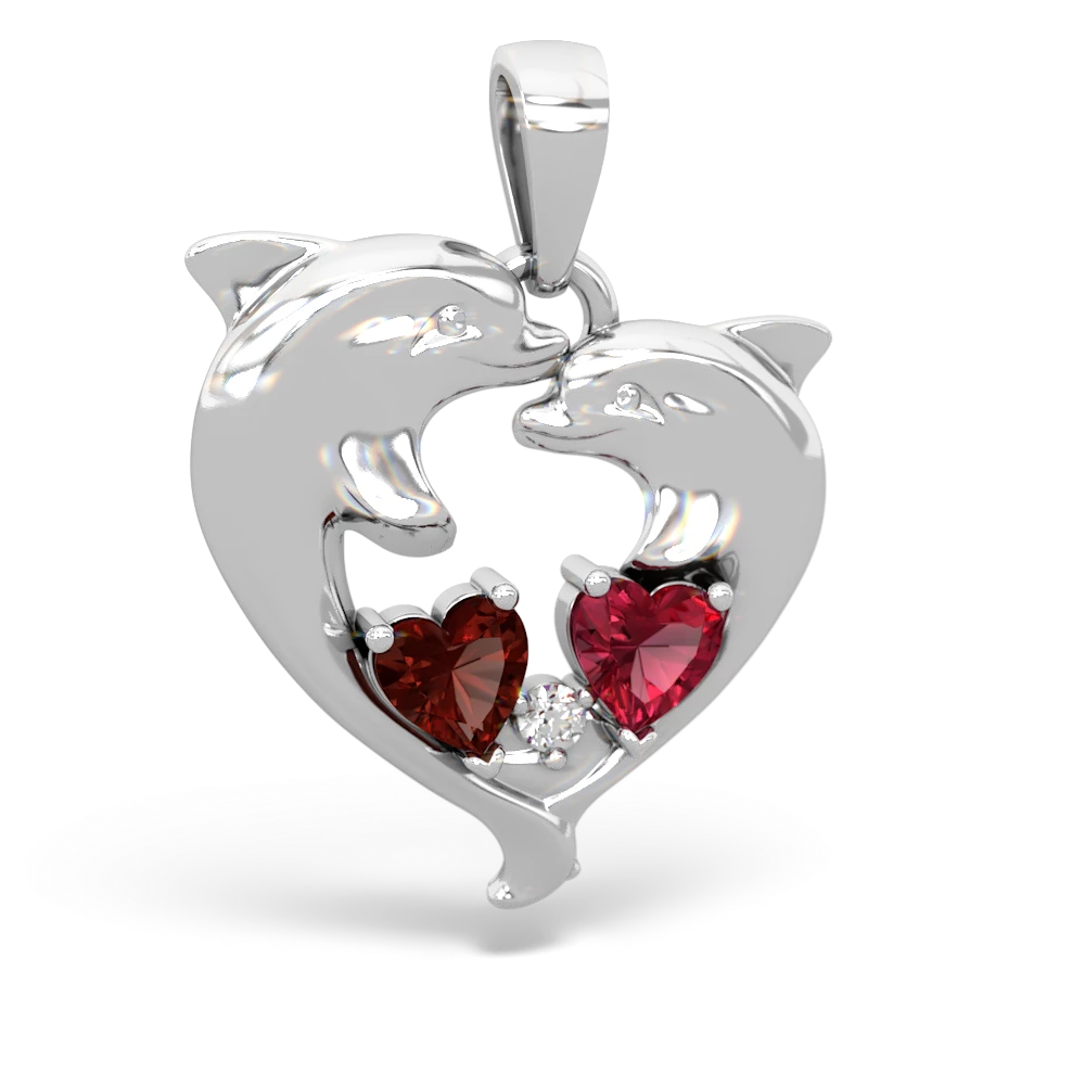 Garnet Dolphin Heart 14K White Gold pendant P5820