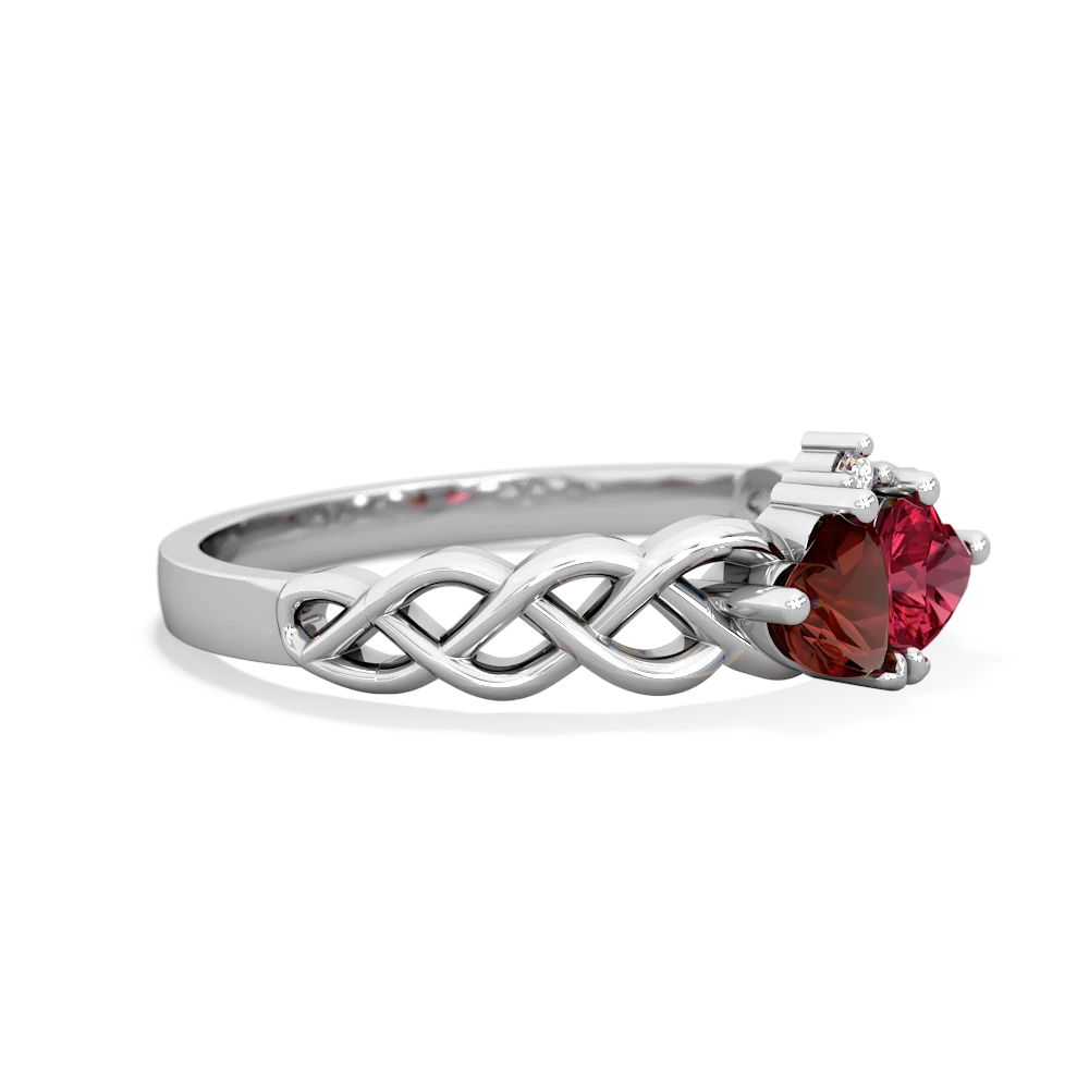 Garnet Heart To Heart Braid 14K White Gold ring R5870