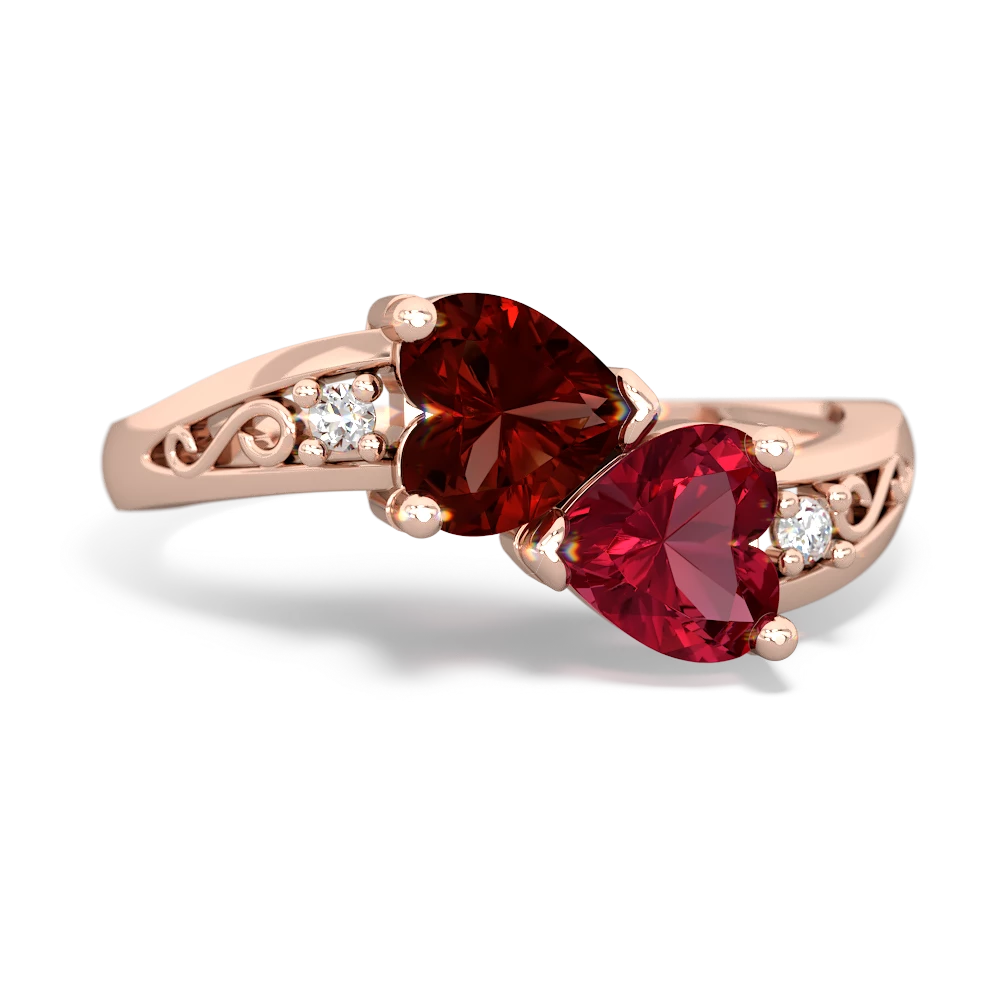 Garnet Snuggling Hearts 14K Rose Gold ring R2178