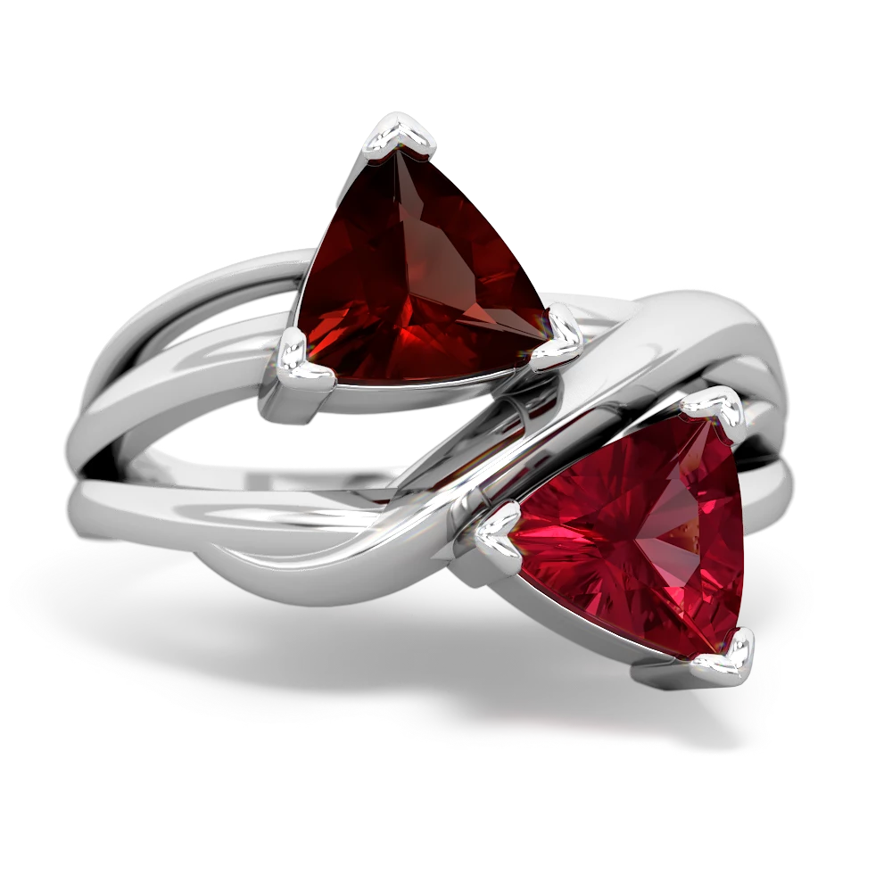 Garnet Split Band Swirl 14K White Gold ring R2341