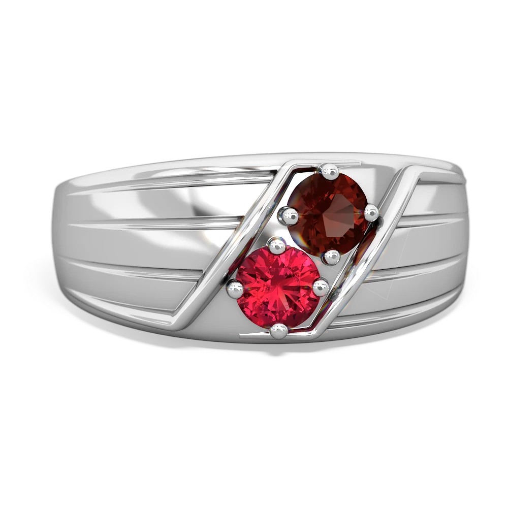 Garnet Men's Streamline 14K White Gold ring R0460