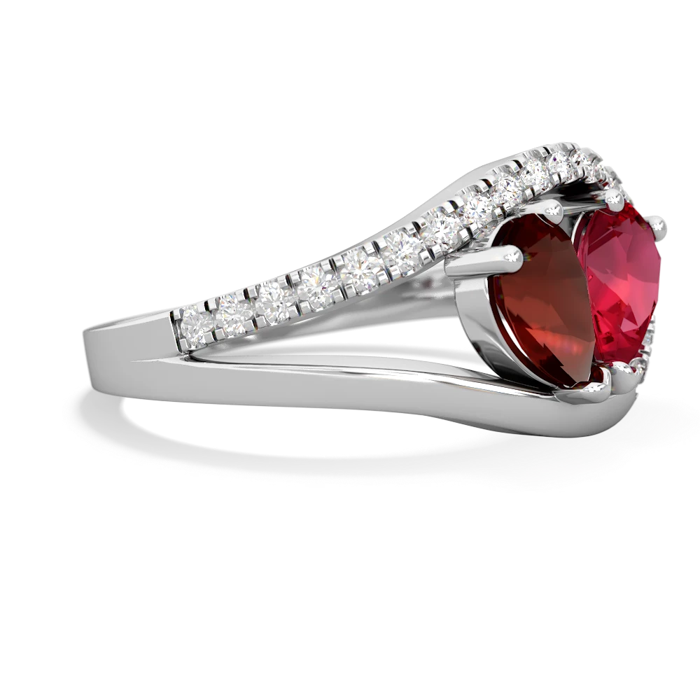 Garnet Nestled Heart Keepsake 14K White Gold ring R5650