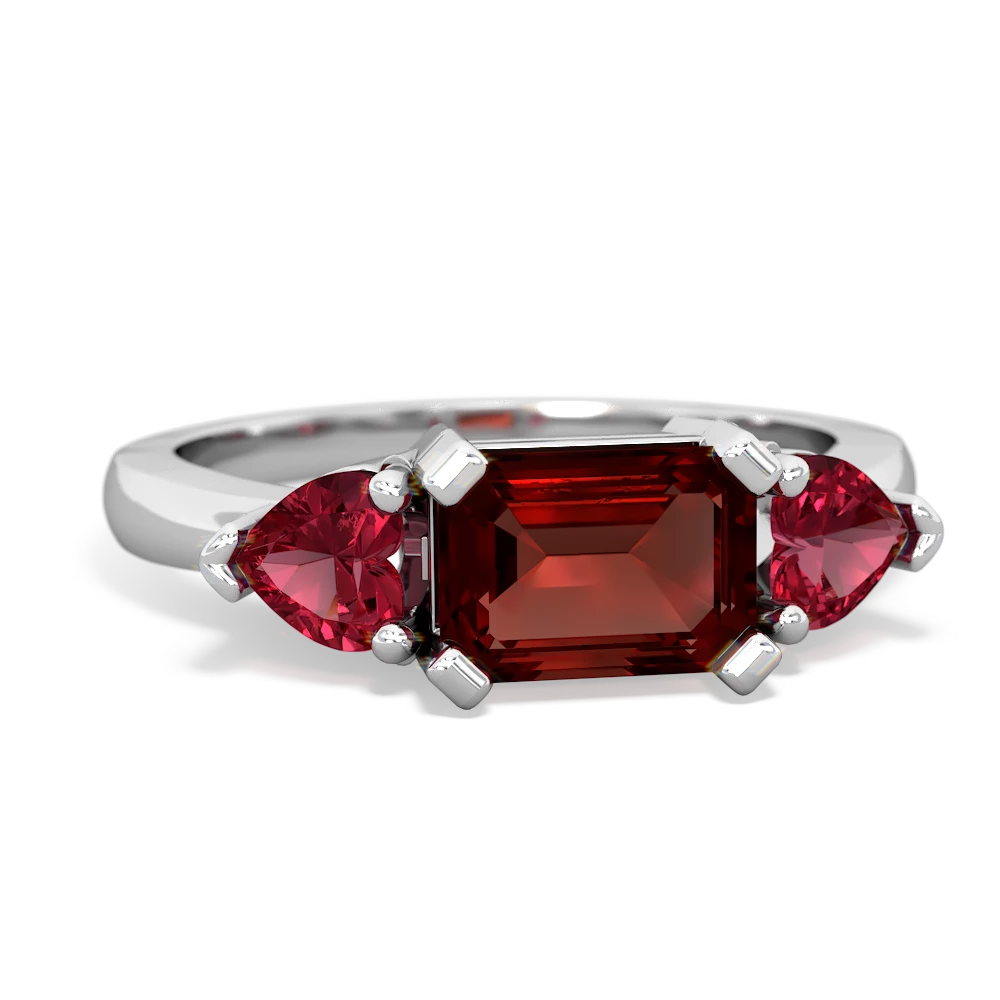 Garnet Three Stone 14K White Gold ring R5235