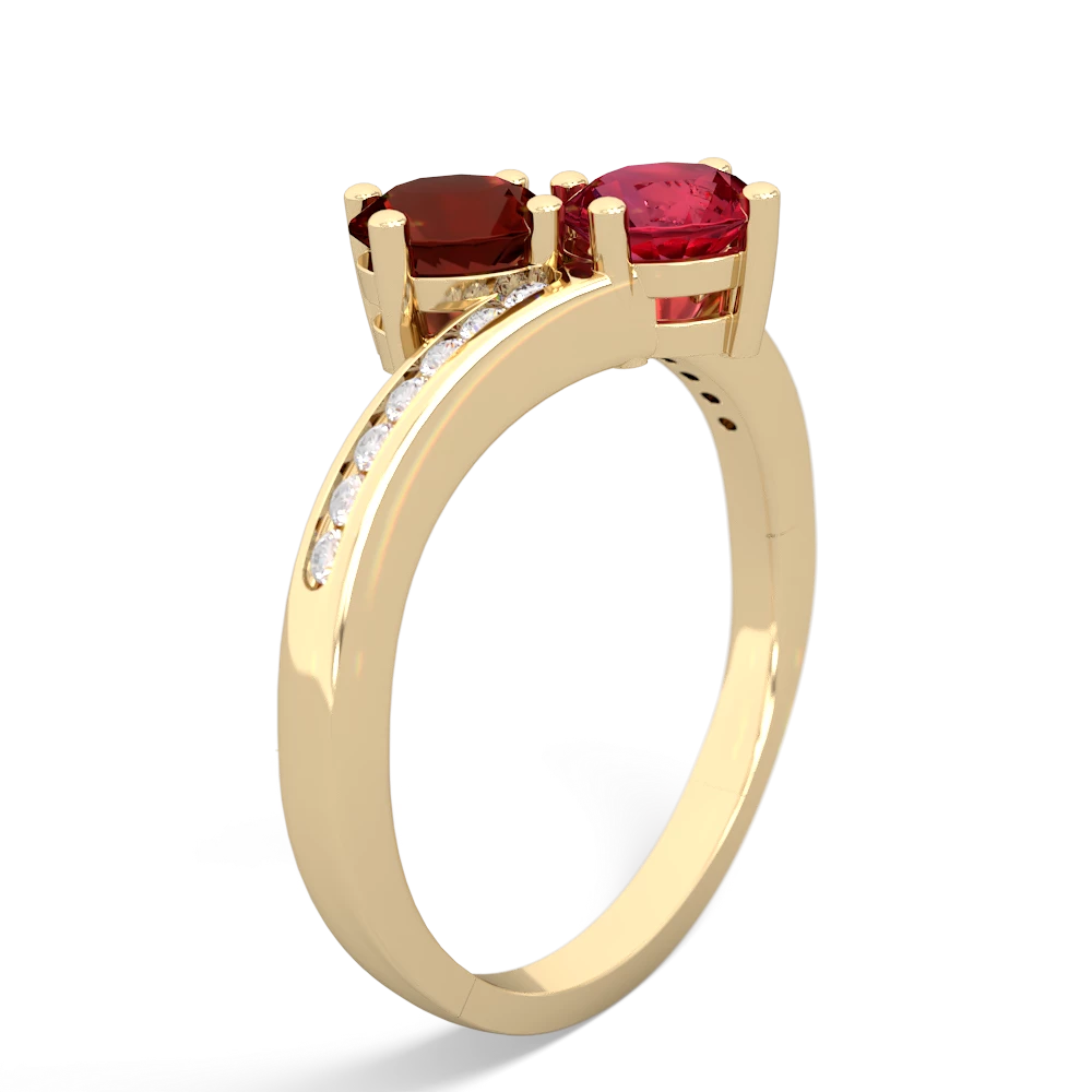 Garnet Channel Set Two Stone 14K Yellow Gold ring R5303