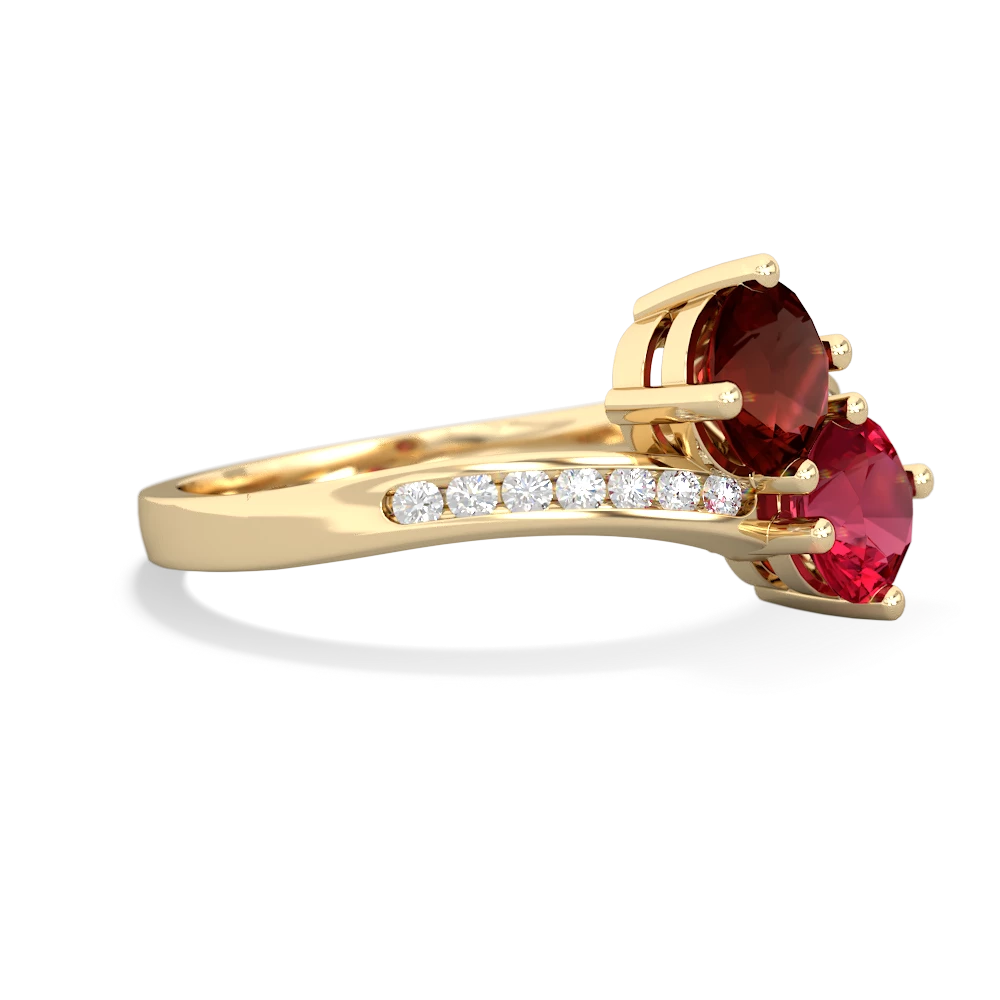 Garnet Channel Set Two Stone 14K Yellow Gold ring R5303