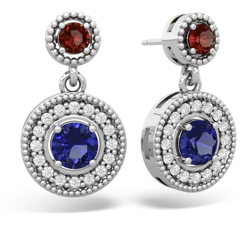 Garnet Halo Dangle 14K White Gold earrings E5319