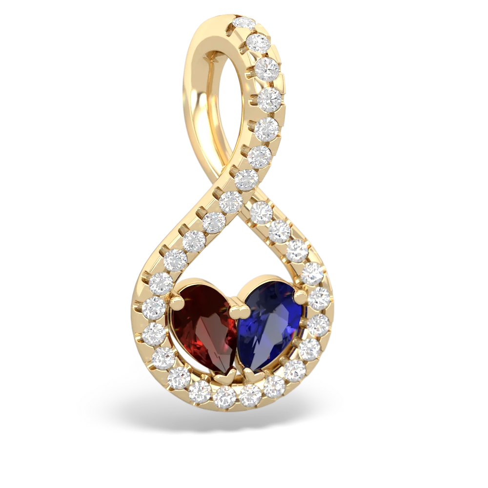 Garnet Pave Twist 'One Heart' 14K Yellow Gold pendant P5360