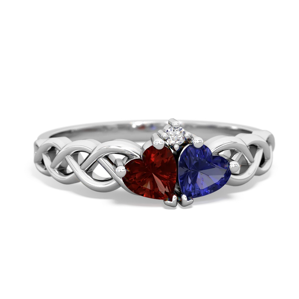 Garnet Heart To Heart Braid 14K White Gold ring R5870