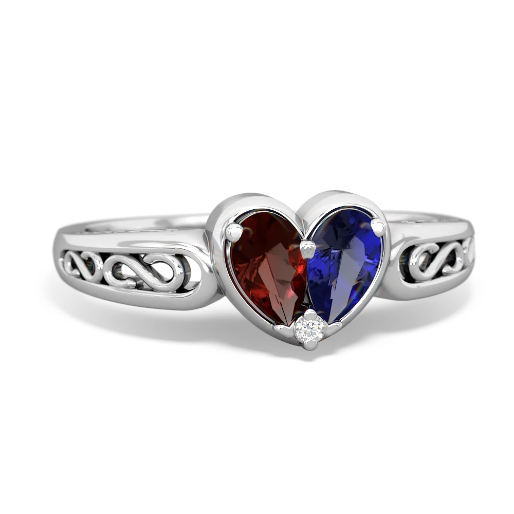 Garnet Filligree 'One Heart' 14K White Gold ring R5070