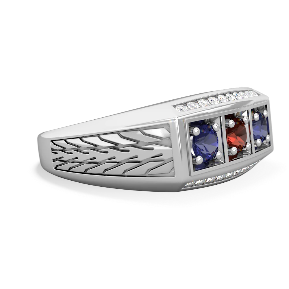 Garnet Three Stone Tire Tread Men's 14K White Gold ring R0520